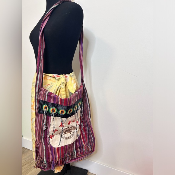 ◾️Handmade Bohemian Light Weight Tote Hobo Bag With Frill Accents & Calligraphy - Picture 6 of 7